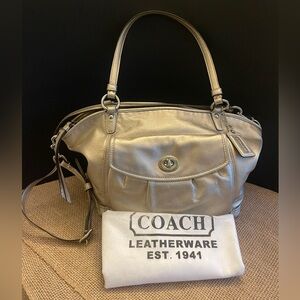 Coach Leah Large Metallic Gold Smooth Leather Tote Shoulder Bag 13173